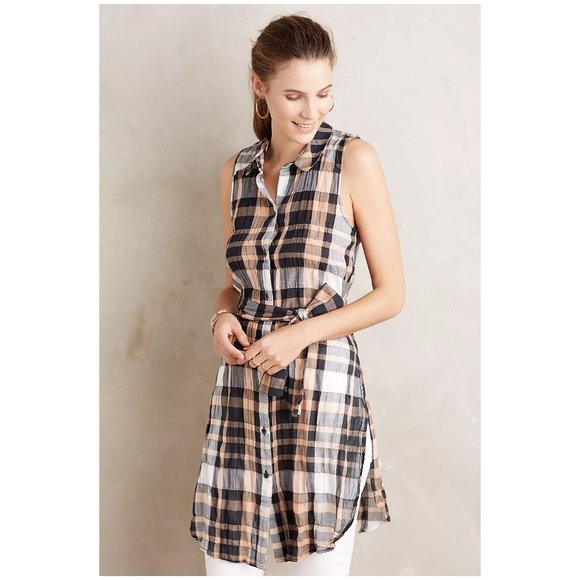 Anthropologie Holding Horses Sunlit Plaid Tunic sz 4 Women's Top - Picture 11 of 14
